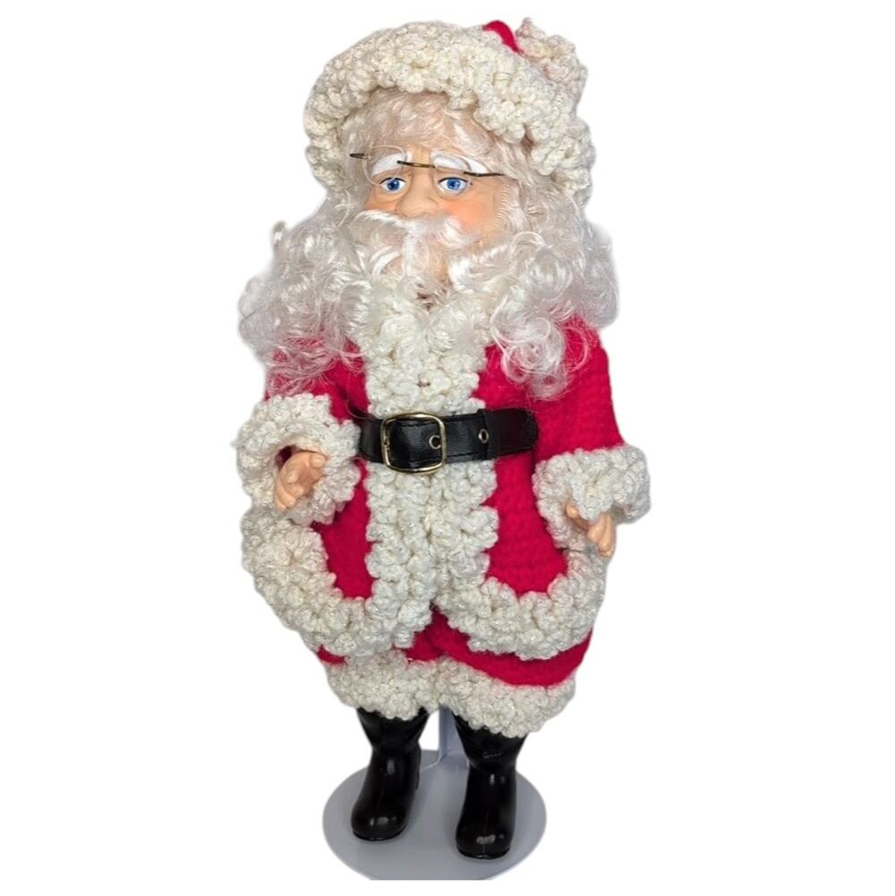 Old World Santa Claus Hand Crochet Standing Doll Figurine with Stand